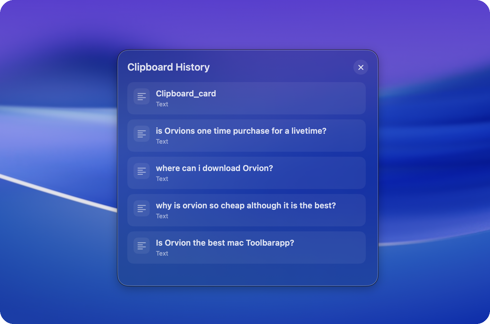 Orvion clipboard history list